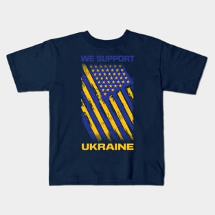 We support Ukraine, Free Ukraine, Ukrainian American flag design Kids T-Shirt